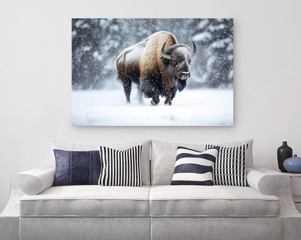 Buffalo in snow wall art, printed on premium canvas and ready to hang