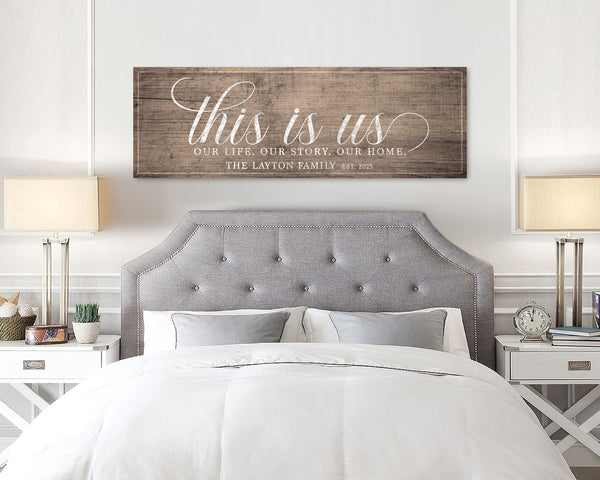 Brown Wood canvas on wall in bedroom