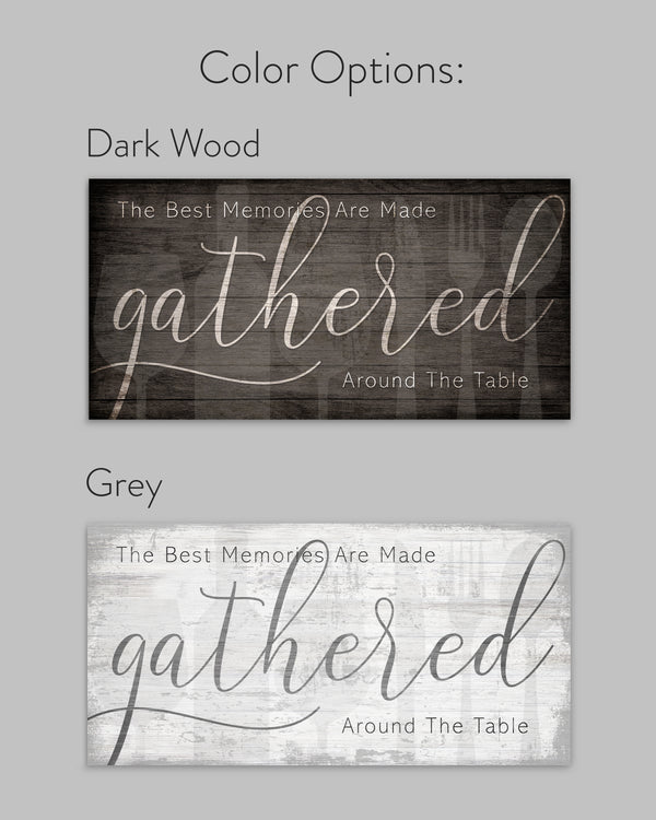 Difftent color options for Farmhouse-style quote sign hanging on a wall