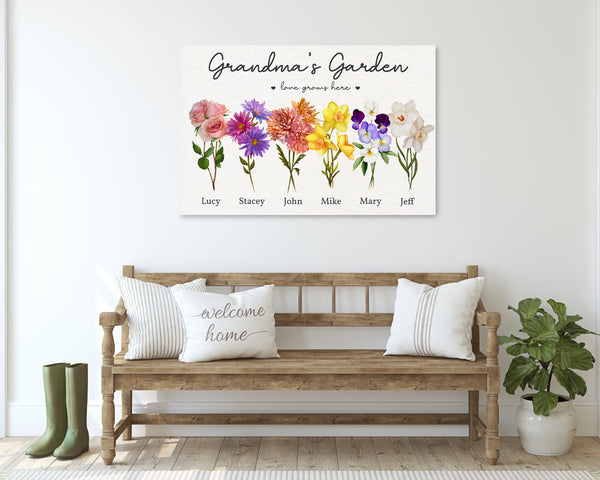 Custom Grandma's Garden Canvas with Grandkids Names