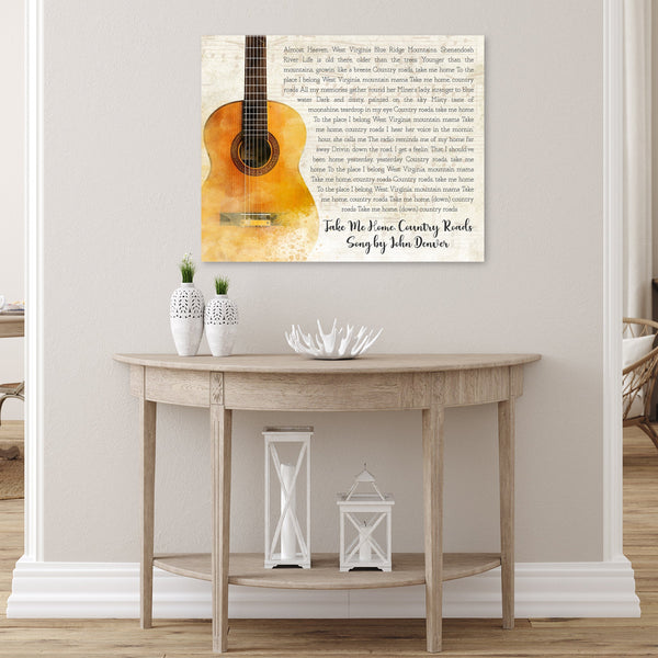 Guitar Lyrics Canvas on wall in Off White Color