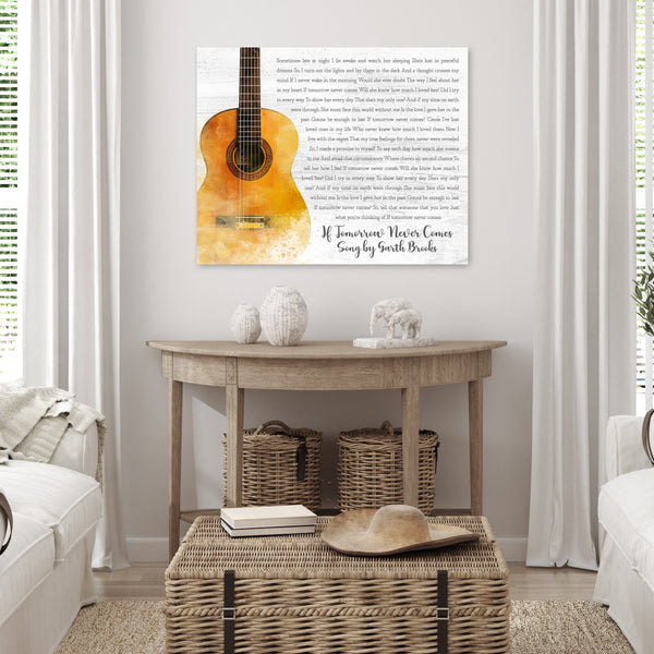 Guitar Lyrics Canvas on wall in White Wood Color