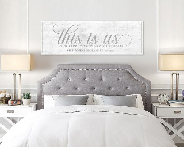 White Wood canvas on wall in bedroom