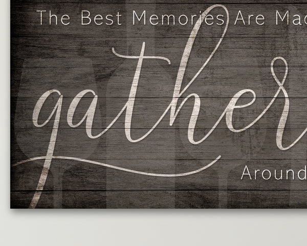 Detail of distressed wood texture and black lettering on farmhouse sign