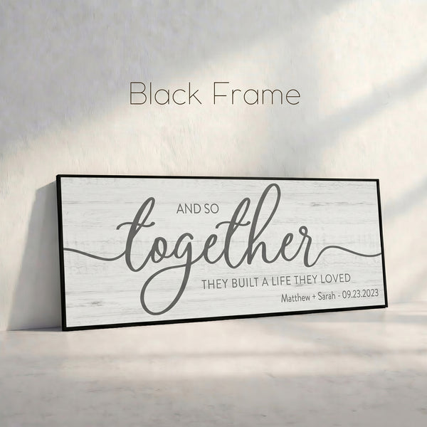 Decorative sign with 'And so together' text on a white background