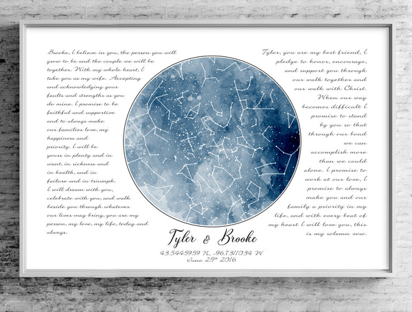 Blue Watercolor Custom Star Map Print