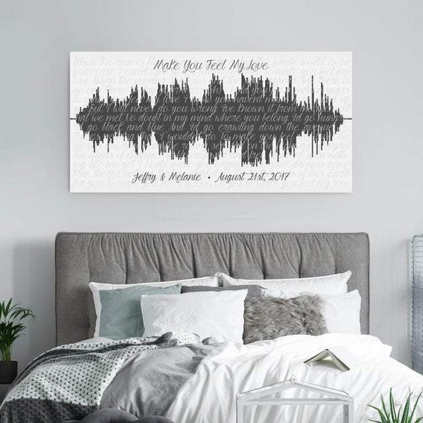 This is a personalized sound wave with lyrics design. Also includes names and wedding date.