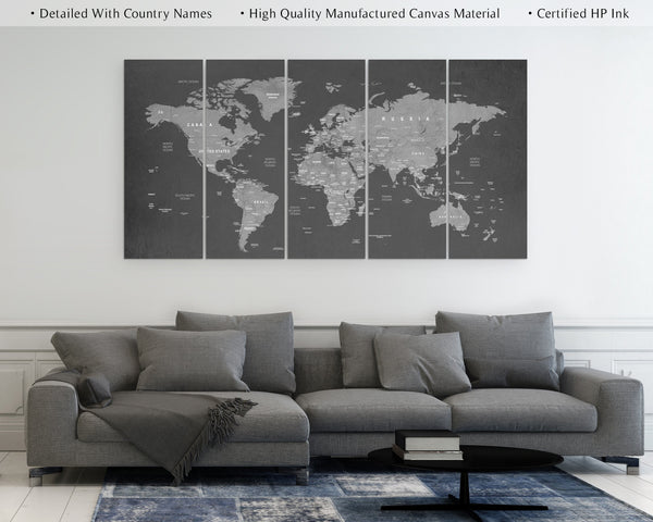 World Map Canvas Art - 5 Piece Art