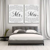 This is a personalized two piece canvas set that includes Mr. and Mrs. vows. You also can customize the font and color.