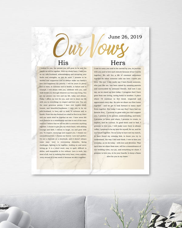 Vows With Names On Canvas Second Anniversary Gift