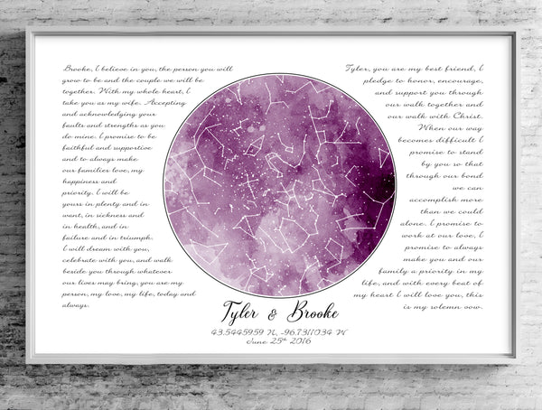 Pink Watercolor Custom Star Map Print