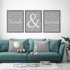 This is a three piece set canvas set. It is a personalized set that includes either a wedding song, wedding vows, or favorite song with names included spread across three different canvases.  