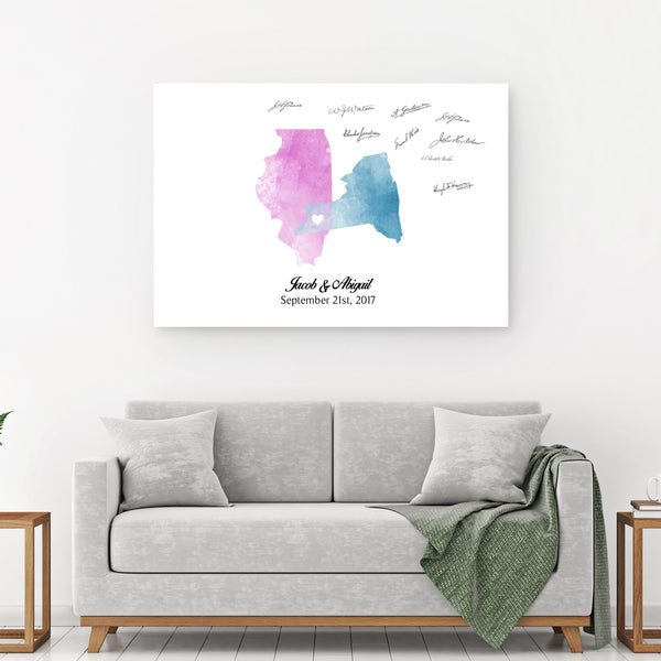 Wedding Guest Book Alternative - Watercolor States - Canvas Vows