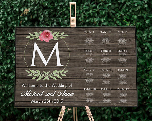 Monogram Rustic Brown Wedding Seating Chart