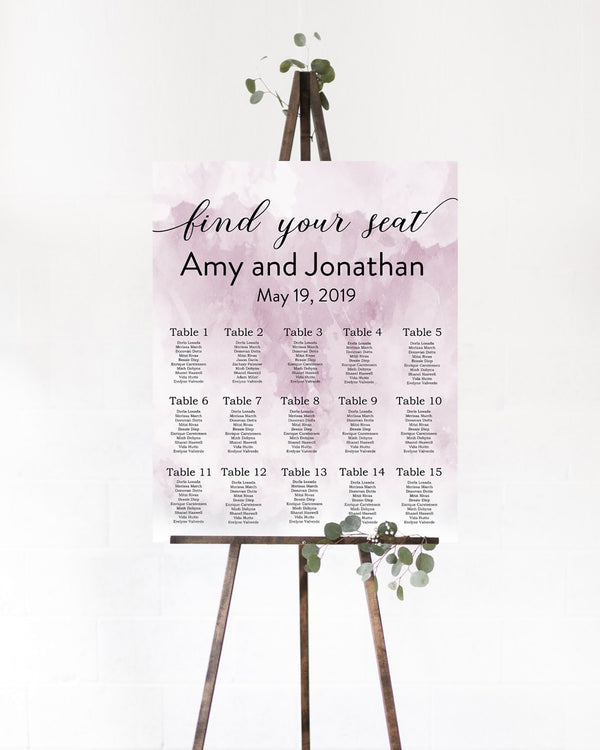 Pink Watercolor Background Wedding Seating Chart