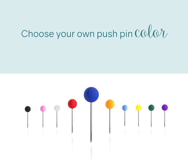 Push Pin Travel Map - Greens and Yellow