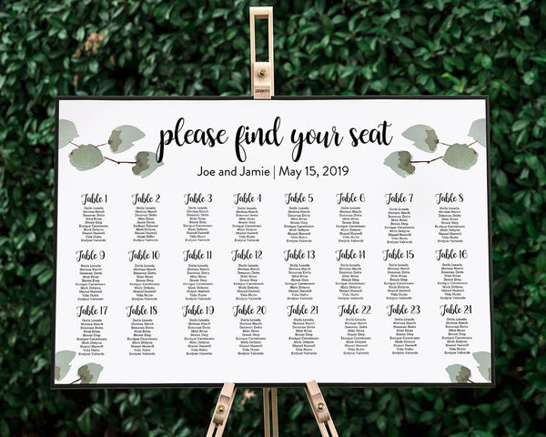 White Floral Wedding Seating Chart