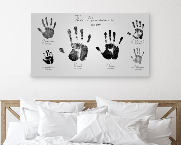 Custom Family Handprint Canvas Art, Personalized Family Gift