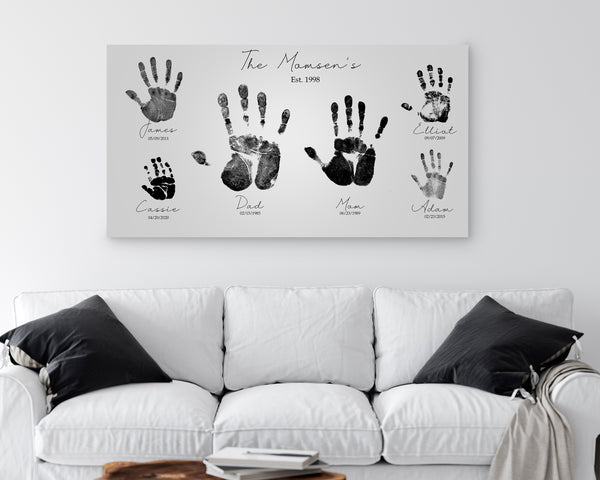 Custom Family Handprint Canvas Art, Personalized Family Gift