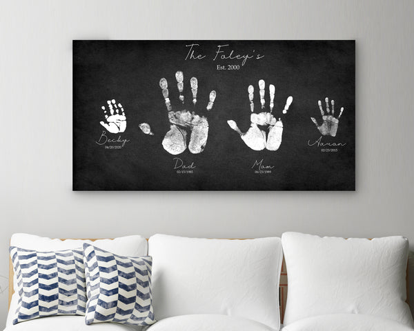 Custom Family Handprint Canvas Art, Personalized Family Gift