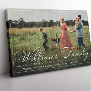 Personalized Last name wall art with custom photo laying against wall