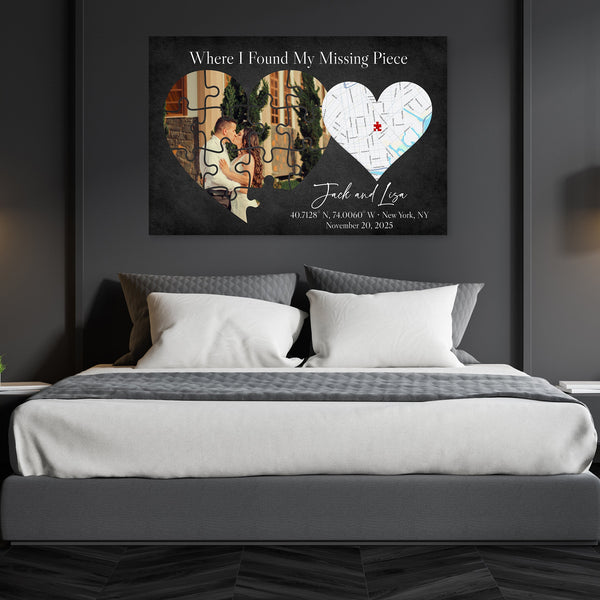 Where I found my missing piece personalized map puzzle heart canvas