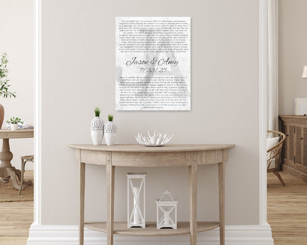 Personalized Wedding Vow Canvas with Overlapping Monogram