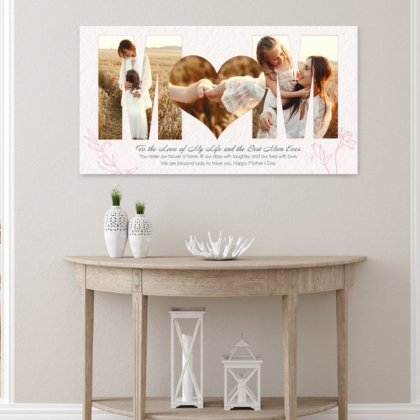 Horizontal Mother's Day photo collage with multiple family photos and personalized text, custom gift for mom showcasing cherished memories.