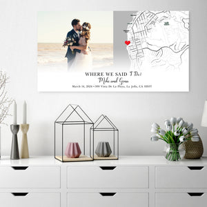 A "Where We Said I Do" canvas hanging on a wall. 