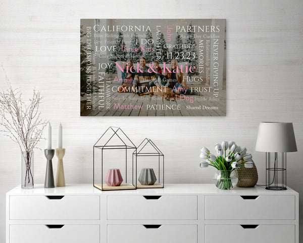 Personalized Word Art Photo Design Canvas hanging on the wall