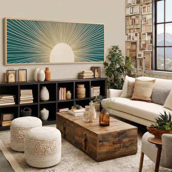 A large boho sun canvas artwork 