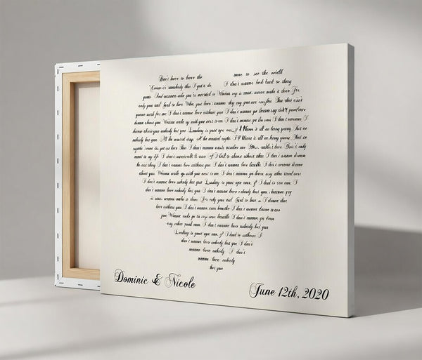 Lyrics In A Heart Canvas - Personalized Canvas