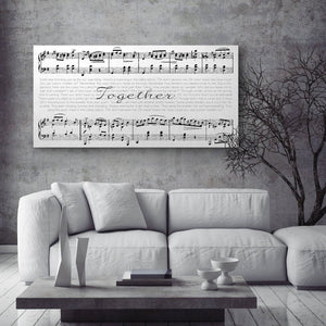 This is a personalized framed design that includes sheet music and the song lyrics. It also includes song title and additional customization's.  
