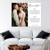 This is a personalized canvas with a photo on half the canvas and vows and wedding date on the other side of the canvas.