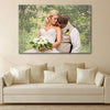 A personalized canvas with a photo and wedding vows. Also includes personalized font, color, and background. You may also choice lyrics or other words to put on the canvas other than wedding vows.