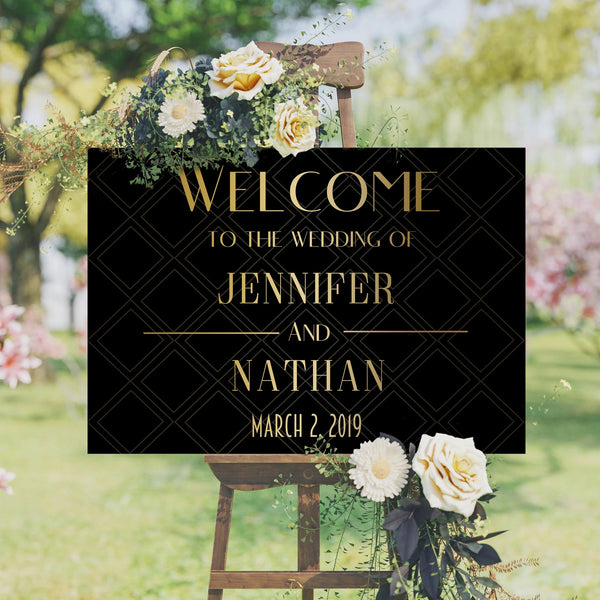 Welcome Wedding Sign - Black and Gold