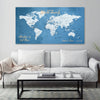 Push Pin Travel Map Blue Ocean Canvas